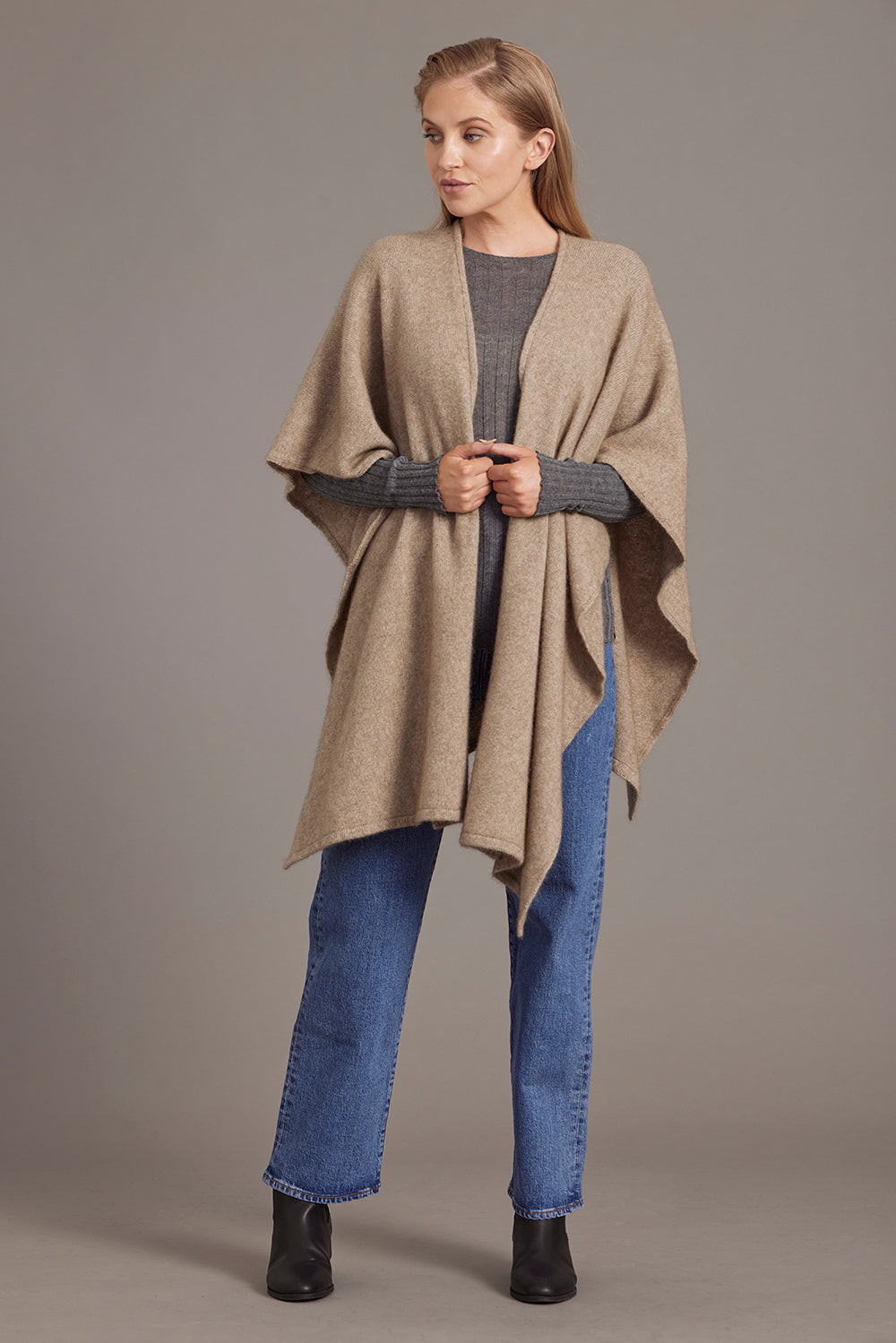 Mocha McDonald Possum Merino Split Front Cape Wrap