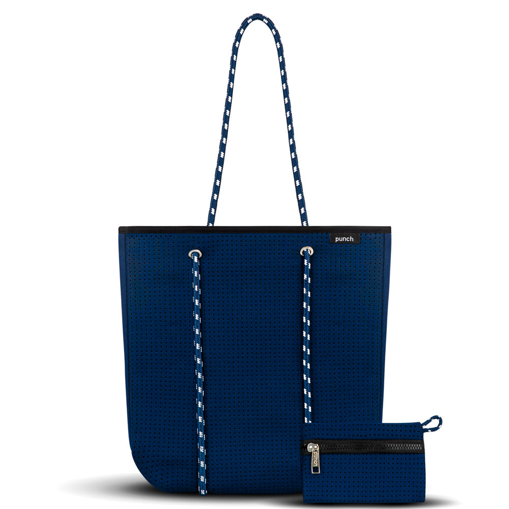 Navy Blue Punch Neoprene Tote Bag With Zip