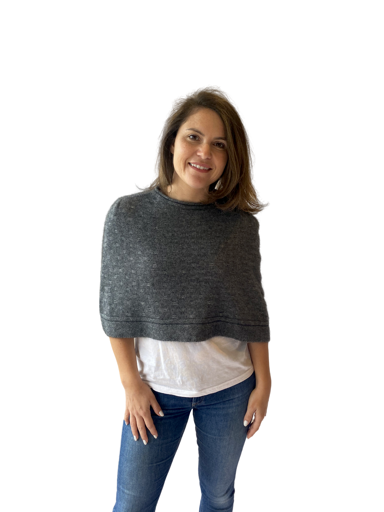 Pewter Float Stitch Poncho Possum Merino