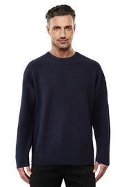 Pure Wool Navy Fisherman Rib Knit Jumper Ansett Plain Knitwear